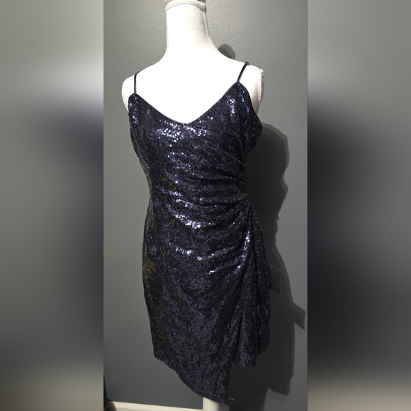 Disco Nights Navy Blue Sequin Bodycon Mini Dress - Picture 4 of 11